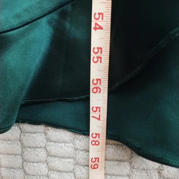12th Tribe Green Satin Ruffle Maxi Dress High Slit-Medium - Picture 15 of 15